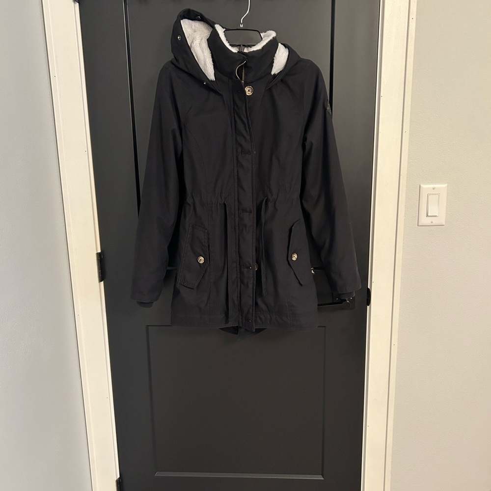 Hollister Black Jacket with White Hood Lining